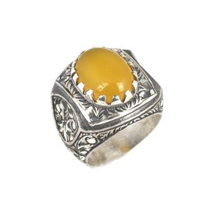 Men's Statement <b>Ring</b> with 925 Sterling Silver Oval <b>Turquoise</b> Stone & Inlay Bezel Setting - Product Image 1