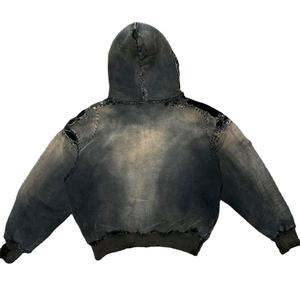 Personnalisé hommes lourd coton Vintage lavage à l'acide blanc détresse Patch pull à capuche sweats couleur unie sweats à capuche pour hommes - Product Image 5