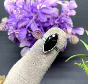 Bagues en onyx noir naturel de conception classique, pierres précieuses de 8x16 mm, marquise, argent sterling 925, bijoux bohèmes fins faits à la main pour femmes - Product Image 2