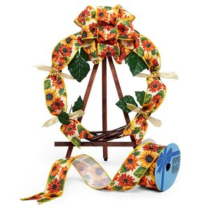 Luxury Sunflowers on <b>Wired</b> <b>Ribbon</b> Floral Polyester and Silk Solid and Holographic for Wedding Birthday Halloween Decorations - Product Image 1
