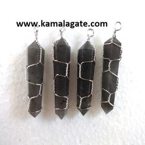 En gros Argent Plaqué Labrodolite Double Point Crayon Fil Wrap Cristal Guérison Pendentif Pierre Précieuse Pendentif À La Mode - Product Image 3