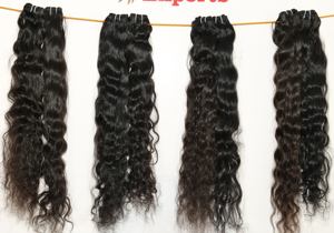 100% Extensions de cheveux de temple indien vierges longues ondulées de couleur naturelle non traitée faisceaux alignés sur les cuticules avec des perruques de style bouclé - Product Image 2