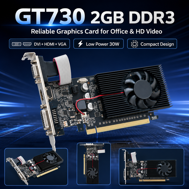 New Low Profile GT730 2GB DDR3 64Bit for Fan Desktop Graphics Card for DVI VGA