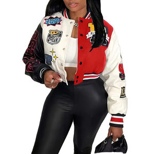 แจ็กเก็ตเบสบอลมหาวิทยาลัยสำหรับผู้ชายและผู้หญิงแจ็กเก็ตตัวแทนมหาวิทยาลัยแบบครอปโลโก้ด้านหน้า - Product Image 1