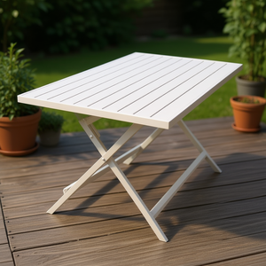 LERICI 130x77x76cm Matt <b>White</b> Aluminium Outdoor <b>Table</b> Fixed Patio Furniture by Amicasa - Product Image 3