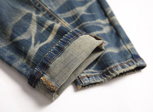 2025 automne hiver mode couleur unie déchiré Skinny Denim jean pour hommes en détresse trou Streetwear haute rue Style tricoté - Product Image 3