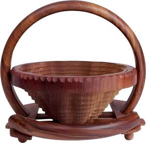 Panier pliable de fruits de grotte en bois avec poignée pour cuisine/table à manger-Sesham (12 pouces) Panier de fruits et légumes en bois - Product Image 3