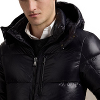 Veste matelassée d'hiver pour homme en nylon ripstop hydrofuge brillant, isolée avec du duvet 650 fill power, fermeture éclair, ajustable, pour l'extérieur