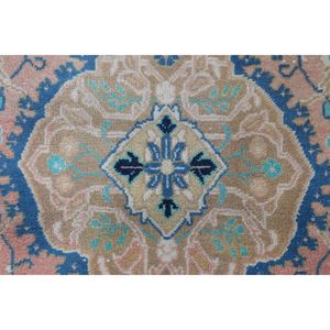 Alfombra turca vintage de 3.3x4.7 pies (100x142 cm), azul geométrica con elementos florales. - Product Image 4