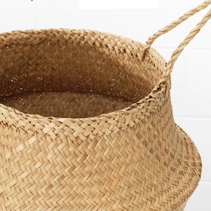 Top qualité grand jonc de mer ventre plante panier panier de rangement panier en osier avec couvercle tissé à la main naturel grande taille - Product Image 5