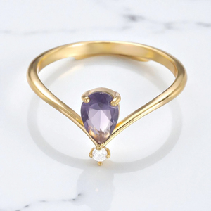 925 Silver Pear Amethyst Birthstone <b>Ring</b> - Statement Women <b>Ring</b> Jewelry - Women Handmade Gemstone <b>Rings</b> - Product Image 1