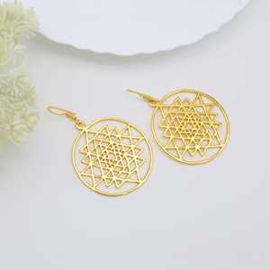 Fashionable Brass Shri Yantra <b>Dangle</b> <b>earring</b> 18k <b>Gold</b> Plated Geometric Drop <b>Earring</b> Statement Mandala Sacred Handmade Wholesale - Product Image 3