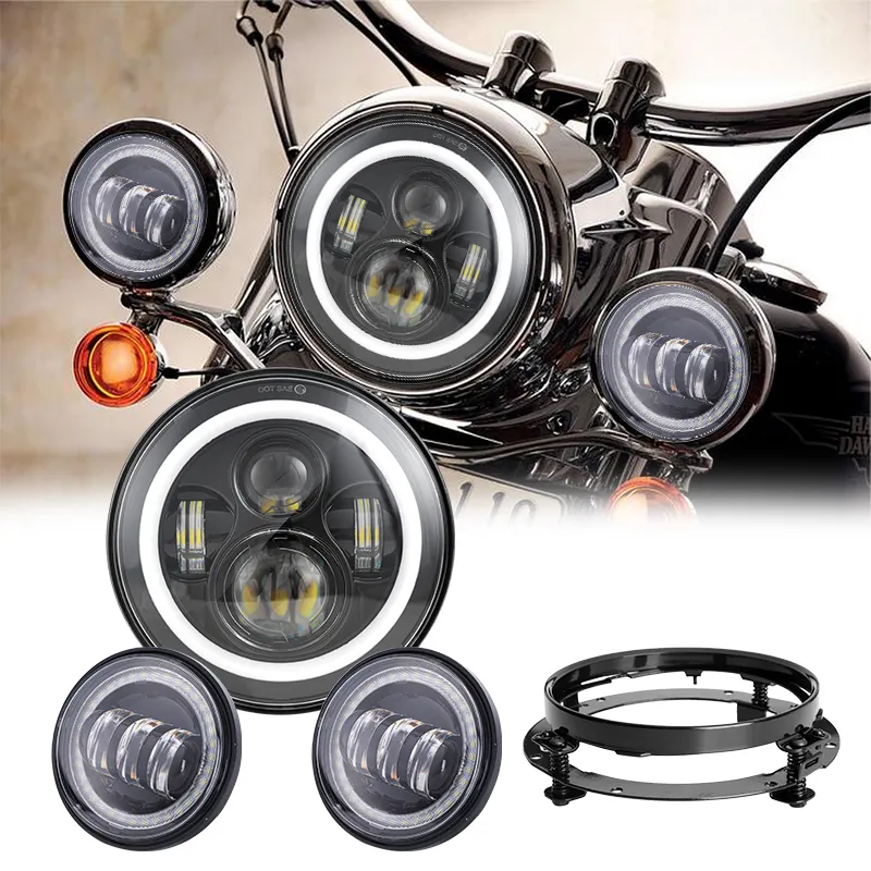 Lampu Kepala Led Sepeda Motor, Set Kit Perakitan Lampu Depan Motor Kabut Halo Anti Air Lampu Depan Sepeda Motor