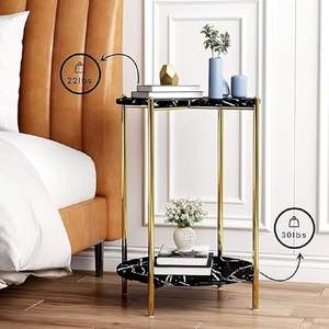 Table d'appoint design de luxe en fer et en marbre avec base en métal durable et beau dessus en pierre de marbre - Product Image 5