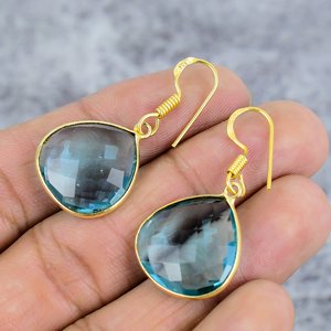 ต่างหูเงินสเตอร์ลิงสีฟ้า925บุษราคัมประดับอัญมณีรูปหัวใจชุบทองของขวัญสำหรับผู้หญิงที่มีเพชร - Product Image 3