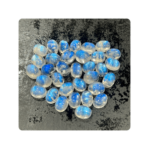 AAA grado Natural azul fuego indio Arco Iris piedra lunar cabujón 7x9mm forma ovalada transparente llamativo piedra lunar piedra preciosa - Product Image 1