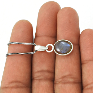 Nuevo diseño más vendido, Plata de Ley 925, labradorita de Fuego Azul Natural, piedra preciosa, forma ovalada, colgante mínimo, joyería hecha a mano - Product Image 4