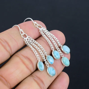 Pendientes colgantes de gota de Plata de Ley 925 con piedras preciosas Larimar, regalo de joyería de moda para mujeres y niñas, regalo de Navidad al por mayor - Product Image 3