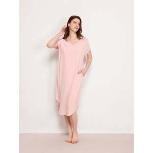 Custom Premium Casual Short-Sleeve Nightgown Spring Season Bamboo Filament <b>Elastic</b> Waist Soft Knitted Spandex Solid Pajama <b>Dress</b> - Product Image 3
