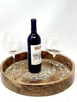 Plateau décoratif rond en bois massif de style rustique et luxueux, peint à la main, compatible lave-vaisselle, taille personnalisée, vaisselle de cuisine