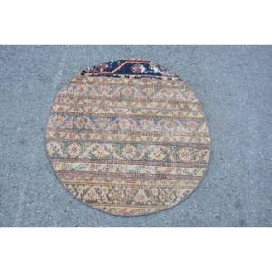 Tapis Vintage Turc Beige Bleu 3x3ft Patchwork Laine Jute Grande Surface Rectangle Couloir pour Chambre Latex Soutenu - Product Image 3
