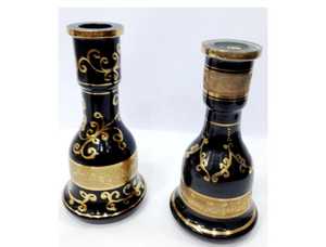 Jarrones de Vidrio Negro Decorados con Oro de 24 Quilates, Pintados a Mano, de Lujo, Estilo Egipcio Farida, con Grabado Profundo, para Fumar Shisha - Product Image 2
