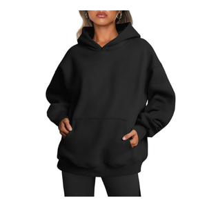 Sweat à capuche polaire oversize confortable pour femme avec poches, décontracté, respirant, uni, avec logo personnalisé, style hiver, manuel - Product Image 1