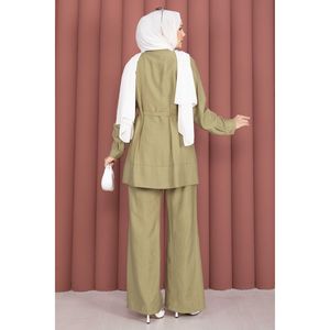 Conjunto de Dos Piezas para Mujer, Túnica y Pantalones con Cinturón, Color Verde Oliva, Estilo Casual, para Primavera/Verano, Talla XL - Product Image 5