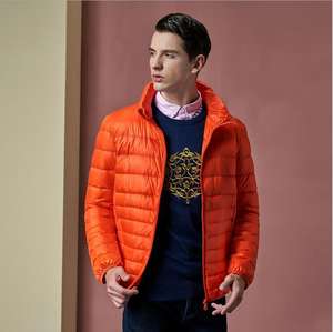 Lightweight <b>Suede</b> <b>Mens</b> Puffer <b>Jacket</b> for Cold Winter Custom Stand Collar - Product Image 3