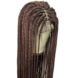 Hot Selling Closure Wig Braid Wig Hand Made African Braided 34 Inch Half Braids Half Curls