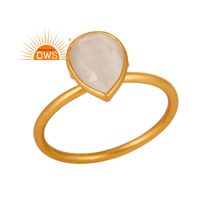 Meilleure vente en argent sterling plaqué or 18 carats pierre de lune blanche bague empilable Demi bijoux fins pour femme cadeau pour elle - Product Image 1