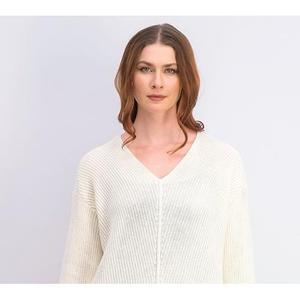 Maglione Casual da Donna Charter Club in Cotone Testurizzato con Scollo a V, Traspirante, Moda Autunno/Inverno, Applicazioni Vaniglia, Taglia Large - Product Image 2