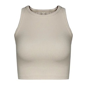 Camiseta sin mangas de lujo con hombros descubiertos para mujer, chaleco deportivo informal liso, Tops de punto acanalados, camisas básicas de verano con cuello - Product Image 6