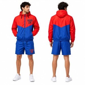 Quick Dry Hooded Track Running Windbreaker Shorts <b>Set</b> Men's Lightweight Sports Gym Workout Windbreaker Shorts <b>Set</b> - Product Image 2