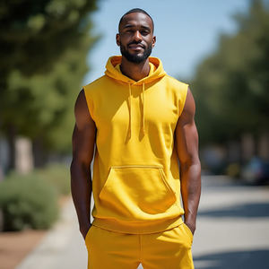 Entraînement Muscle Fit débardeur à capuche hommes athlétique sans manches Singlet capuche hommes Gym Fitness pull sans manches débardeur hommes - Product Image 5