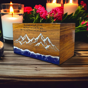 Urne funéraire en bois faite à la main Montagne et citation commémorative Personnaliser Message Adulte Cendres Urne en bois - Product Image 6