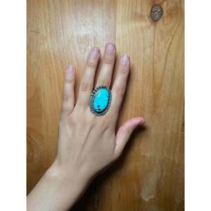 <b>Adjustable</b> Navajo Made <b>Ring</b> with Carico Lake Turquoise & Sterling Silver Rose Gold Plated Bezel Set Stainless Steel Jewelry Gift - Product Image 5