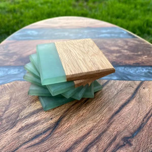 Premium Set of 4 Walnut and Maple Wood Coasters Holiday Gift for <b>Coffee</b> Beer Walnuts Perfect Mats & <b>Pads</b> - Product Image 1