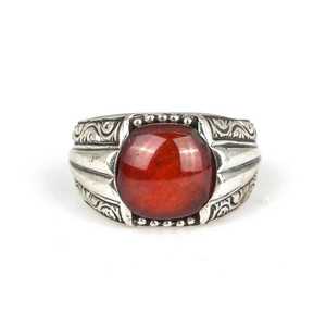Bague pour homme en argent sterling 925, pierre d'agate rouge naturelle, motif gravé, motif rond, plaqué rhodium, à porter au quotidien - Product Image 5