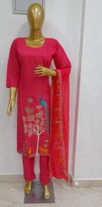 Women's Pure Cotton Beautiful Bollywood Ethnic Casual <b>Dresses</b> Designer <b>Kurta</b> Set with Pant & Dupatta Includes Natural Waistline - Product Image 2