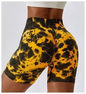 Shorts de yoga pour femmes, taille haute, extensible, doux, sans couture, effet push-up, tie-dye - Product Image 3