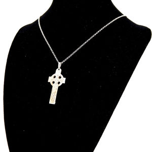 Collana in argento Sterling 925 con ciondolo a croce celtica placcato oro perla d'acqua dolce stile geometrico religioso - Product Image 1