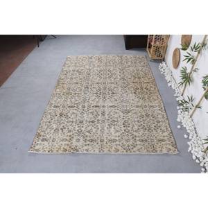 Alfombra turca Vintage Beige Marrón 5,9x8,2 pies Tejido plano de lana con patrón de retazos para decoraciones de sala de estar - Product Image 1