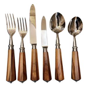 Ensemble de couverts en acier inoxydable lot de 6 cuillères fourchettes disponibles en design personnalisé avec poignées en bois de grande qualité - Product Image 1