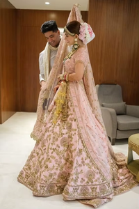 <b>Simple</b> & Beautiful Bridal- Koti--<b>Lehenga</b>--Dress with --Embellished in Crystal Glass Beads Stone Work for Wedding=2021 - Product Image 3