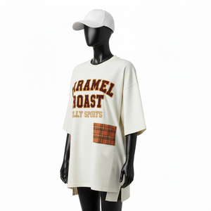 Camiseta Extra Grande para Mujer, Algodón Jersey Grueso, Corte Holgado, Color Crema, Diseño de Paneles, Logotipo Personalizado, Camiseta Extra Grande 100% Algodón - Product Image 4