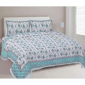 Parure de lit double 3 pièces imprimée florale bleu turquoise avec 2 taies d'oreiller et drap plat pour usage domestique, fonction massage ADB1460 - Product Image 1