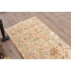 Vintage Turkish Rug, 2.4x5 ft Small Rug, <b>Yellow</b> Blue Ikat <b>Wool</b> Rug - Product Image 5