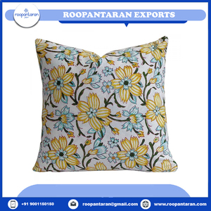 Funda de cojín de algodón Floral Premium Bloque de mano Impreso Funda de almohada de lino satinado Decoración para el hogar Venta Precio barato - Product Image 2