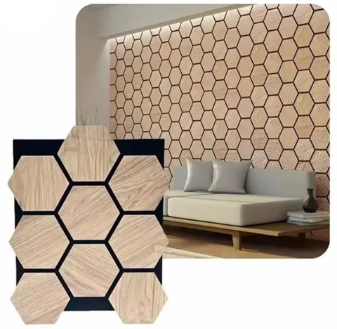 Solid Wood MDF Acoustic Panels Hexagon PET Rubber Ceiling Veneer Finish Soundproof Furniture for Living Room Bedroom Hotel